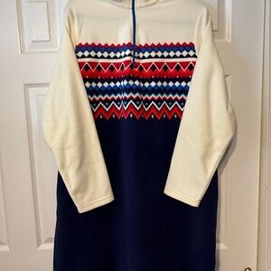 Lands' End Cream and Navy Patterned Dress
